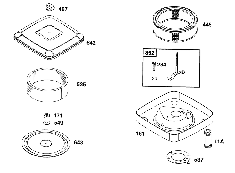 Air Cleaner Group Diagram and Parts List for 402417-0640-XX  Briggs and Stratton Engine